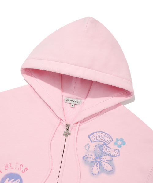 Women's Flower Graphic Hooded Zip-Up Pink