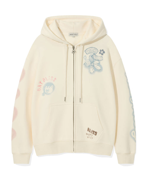 Women's Flower Graphic Hooded Zip-Up Cream