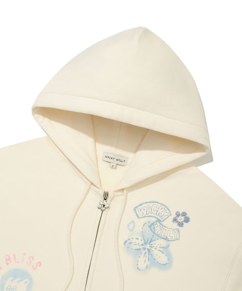 Women's Flower Graphic Hooded Zip-Up Cream