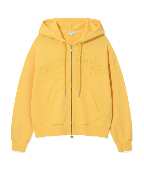 Women's Pigment Washing Applique Hooded Zip-Up Yellow