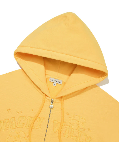Women's Pigment Washing Applique Hooded Zip-Up Yellow