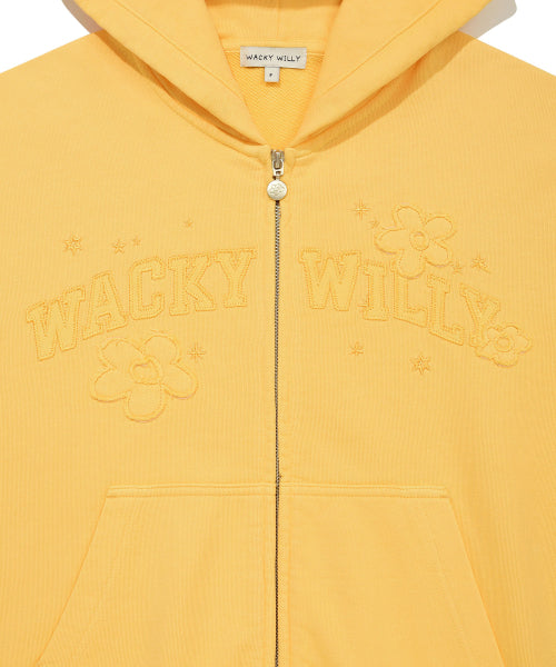 Women's Pigment Washing Applique Hooded Zip-Up Yellow