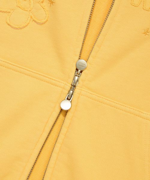 Women's Pigment Washing Applique Hooded Zip-Up Yellow