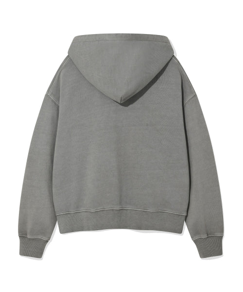Women's Pigment Washing Applique Hooded Zip-Up Light Gray