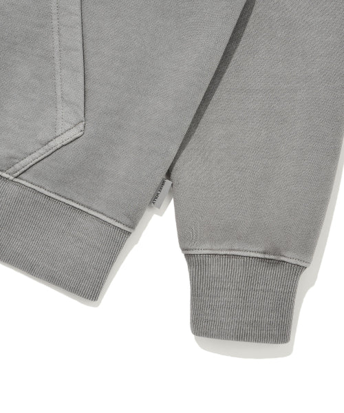 Women's Pigment Washing Applique Hooded Zip-Up Light Gray