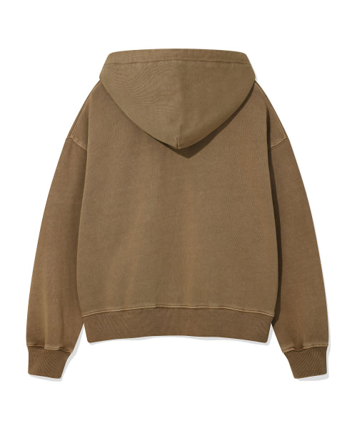 Women's Pigment Washing Applique Hooded Zip-Up Brown