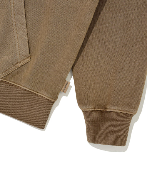 Women's Pigment Washing Applique Hooded Zip-Up Brown