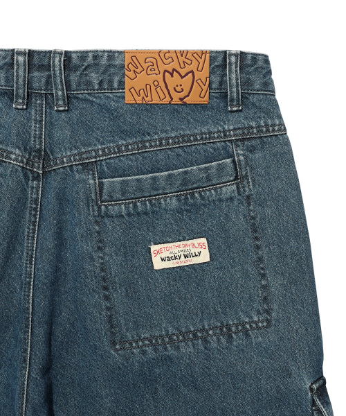 Cargo denim pants. Indigo