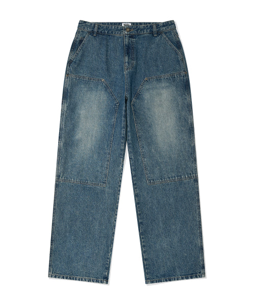Double denim pants are indigo