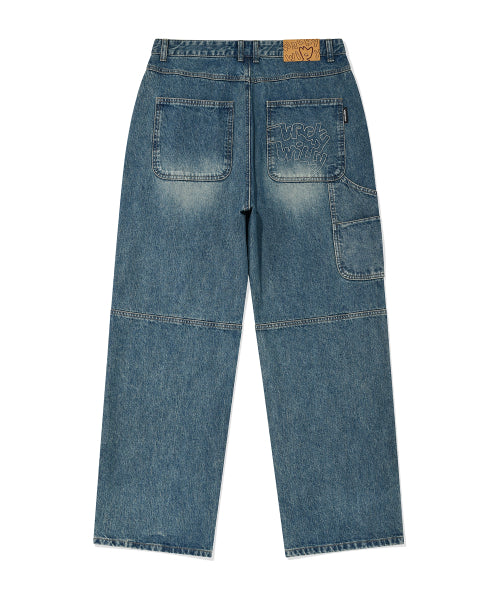 Double denim pants are indigo