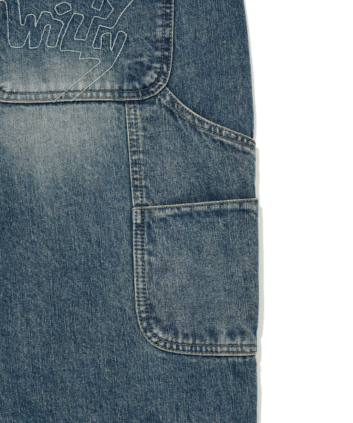 Double denim pants are indigo