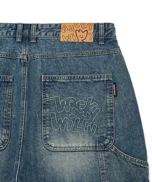 Double denim pants are indigo