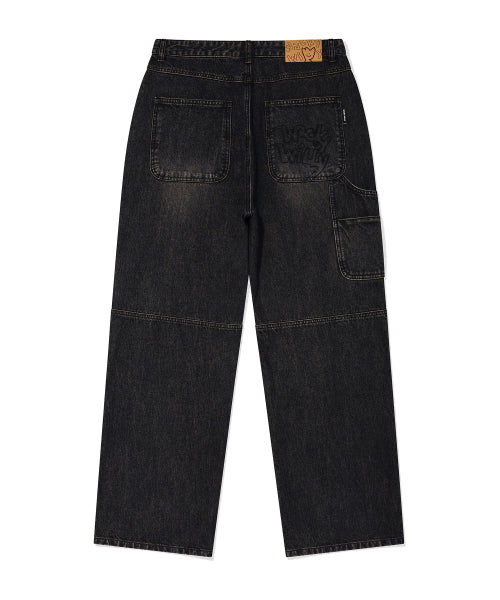 Double denim pants black