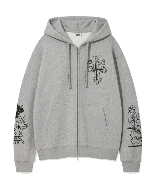 Graffiti Graphic Hooded Zip-Up Gray
