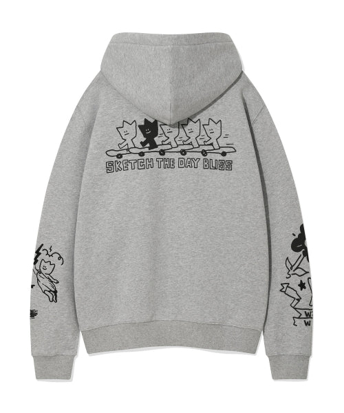 Graffiti Graphic Hooded Zip-Up Gray