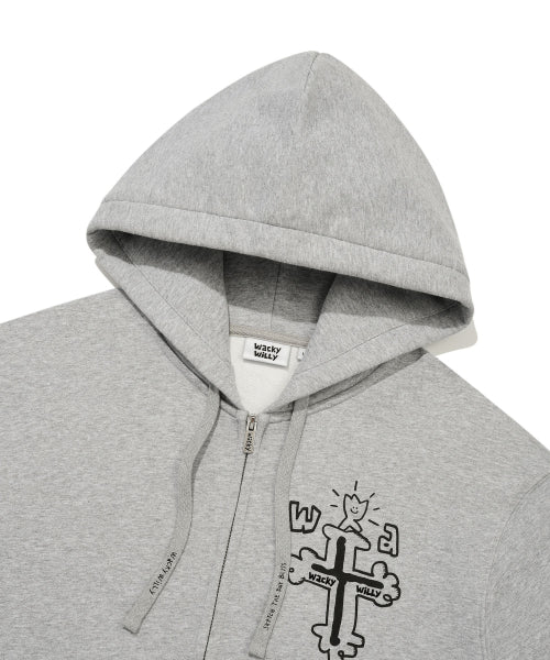 Graffiti Graphic Hooded Zip-Up Gray