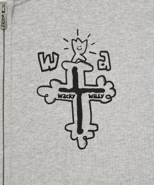 Graffiti Graphic Hooded Zip-Up Gray
