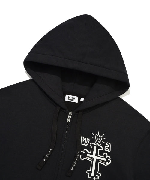graffiti graphic hood zip-up black