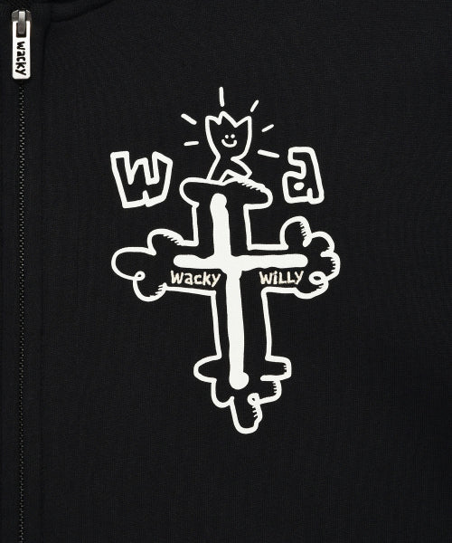 graffiti graphic hood zip-up black