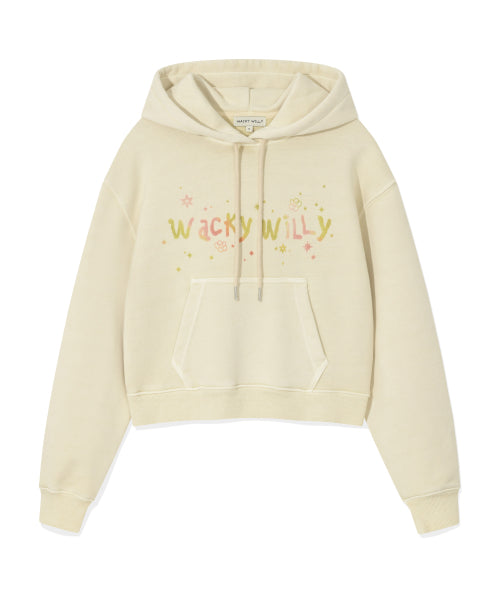 Women's Snowwashing Graphic Crop Hoodie Beige