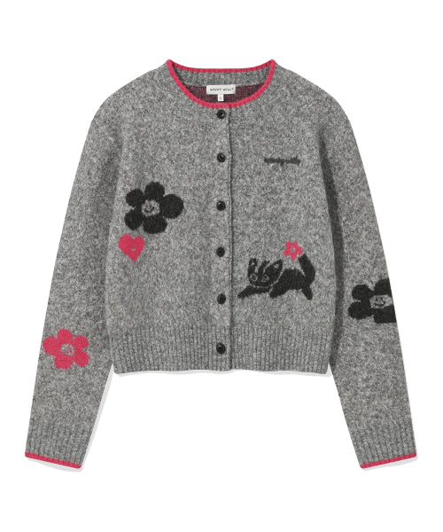 Women's pattern round neck cardigan gray