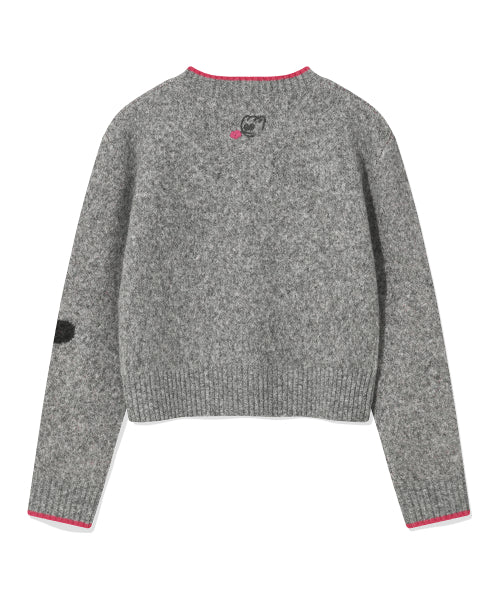 Women's pattern round neck cardigan gray