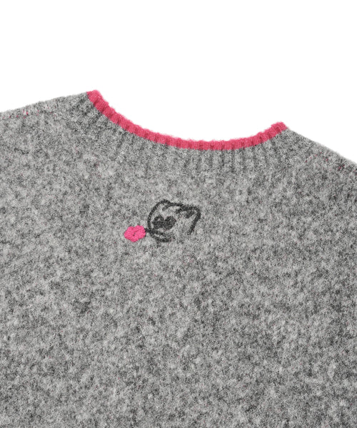 Women's pattern round neck cardigan gray
