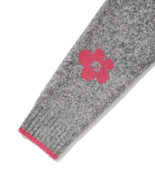 Women's pattern round neck cardigan gray