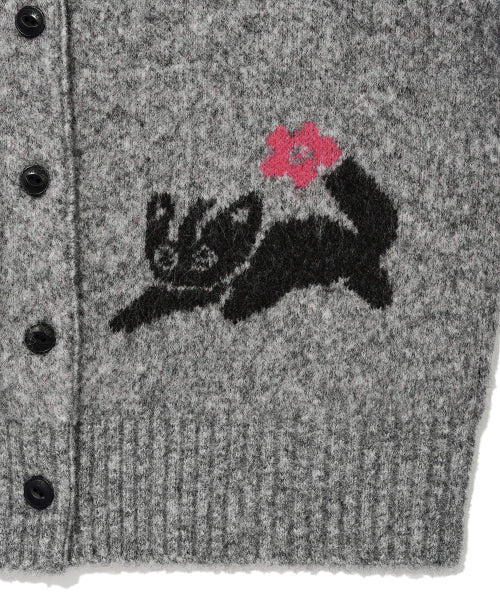 Women's pattern round neck cardigan gray