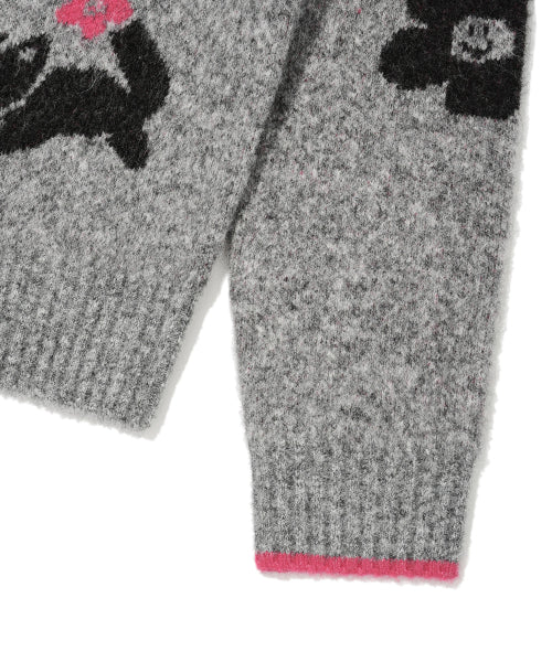 Women's pattern round neck cardigan gray