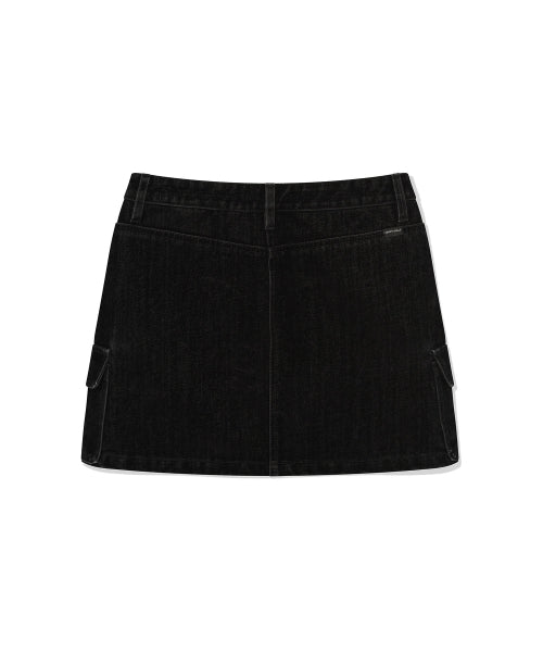 Women's velvet denim cargo miniskirt black