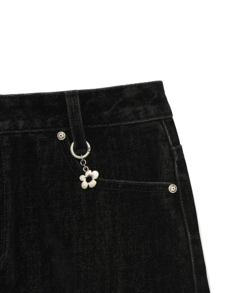 Women's velvet denim cargo miniskirt black