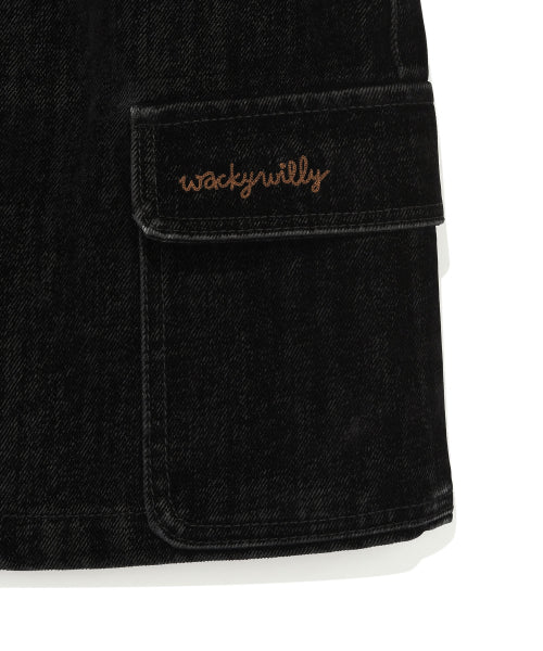Women's velvet denim cargo miniskirt black