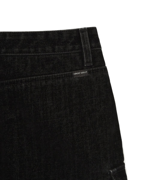 Women's velvet denim cargo miniskirt black