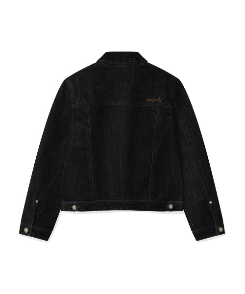 Women's Velvet Denim Tracker Jacket Black