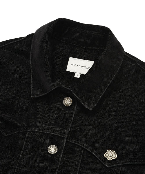 Women's Velvet Denim Tracker Jacket Black