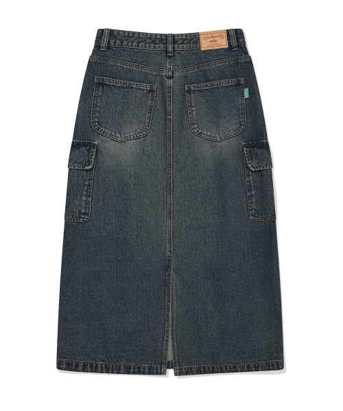 Women's denim long cargo skirt blue