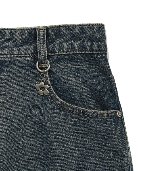 Women's denim long cargo skirt blue