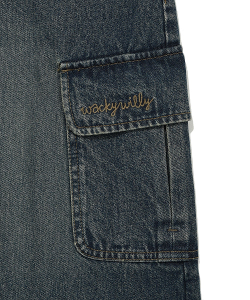 Women's denim long cargo skirt blue