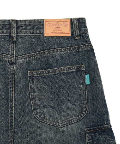 Women's denim long cargo skirt blue