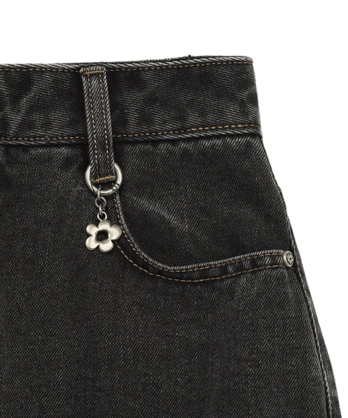 Women's denim long cargo skirt black