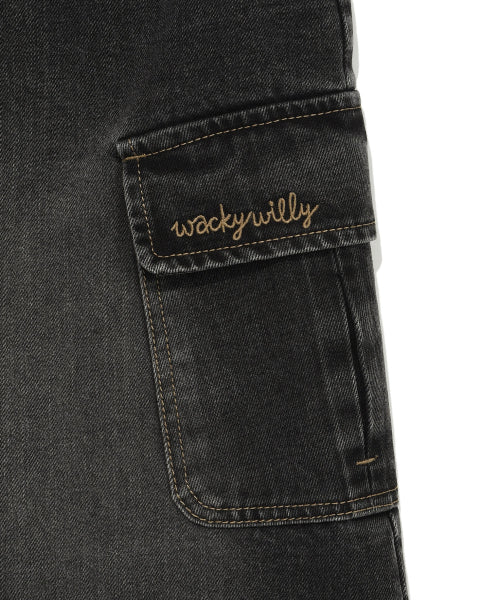 Women's denim long cargo skirt black