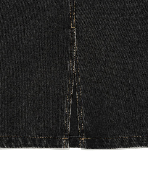 Women's denim long cargo skirt black