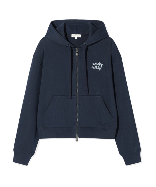 Women's Knit Like Cropped Hooded Zip-Up Dark Navy