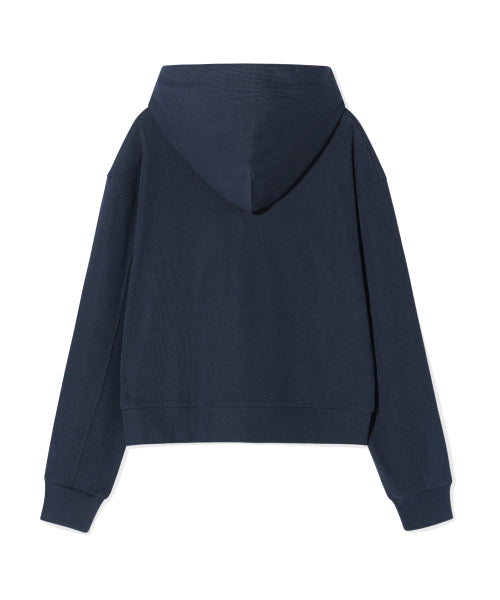 Women's Knit Like Cropped Hooded Zip-Up Dark Navy