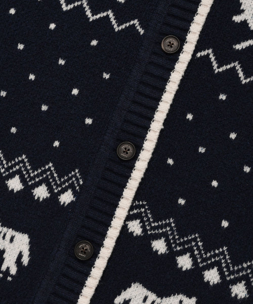 Women's Nordic Patterned Hooded Cardigan Navy