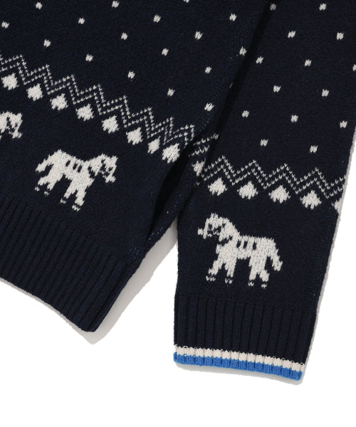 Women's Nordic Patterned Hooded Cardigan Navy