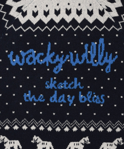 Women's Nordic Patterned Hooded Cardigan Navy