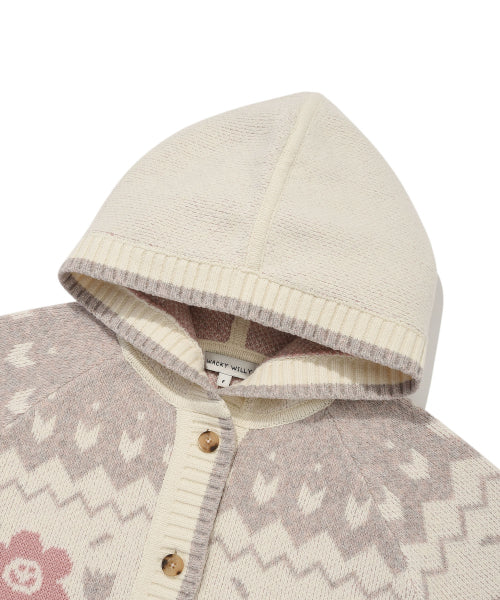 Women's Nordic Patterned Hooded Cardigan Cream