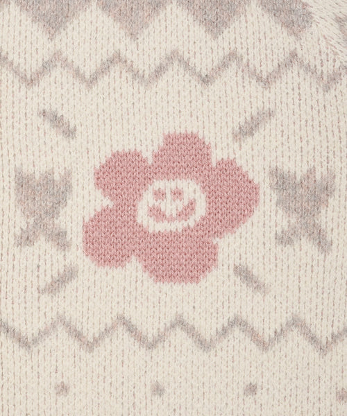 Women's Nordic Patterned Hooded Cardigan Cream